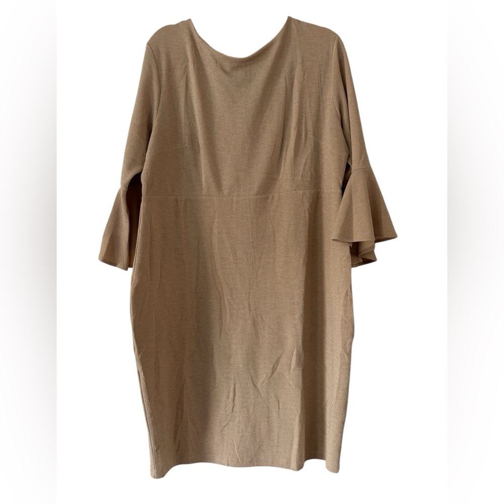 NIeyook Gold Shimmer Boatneck Bell Sleeve Cocktail Dress Formal Midi Dress